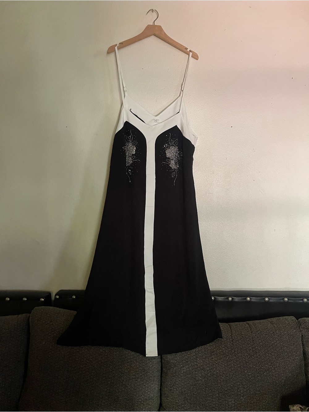 Black & White Embroidered V-Neck Slip Dress